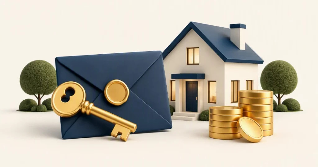 Clé dorée, enveloppe scellée et petite maison – que faire après un héritage