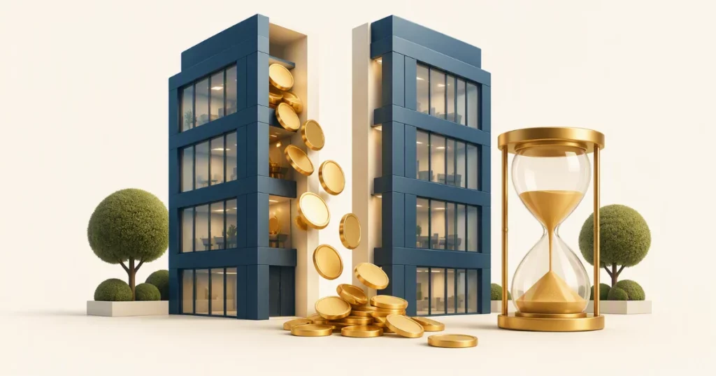 Immeuble scindé en deux, pièces dorées et sablier – SCPI en usufruit temporaire